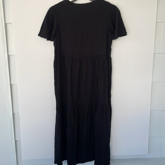 Airisa Women’s Black V-Neck Flutter Sleeve Tiered Cotton Midi Dress Sundress M/L - Picture 9 of 14